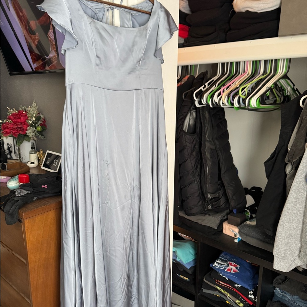 Azazie Light Blue Flutter-Sleeve Floor-Length Gown
